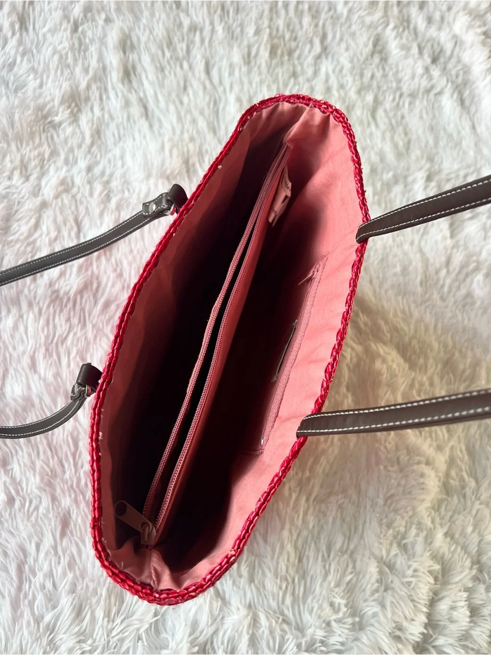 Pink Woven Tote Bag